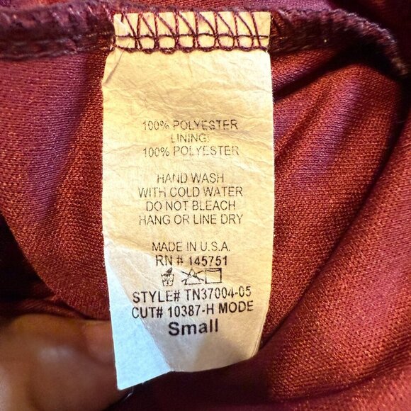 Peach Love Burgundy Longhorn Skull Print Sheer Blouse Keyhole Back UT Spirit TX - Picture 7 of 8